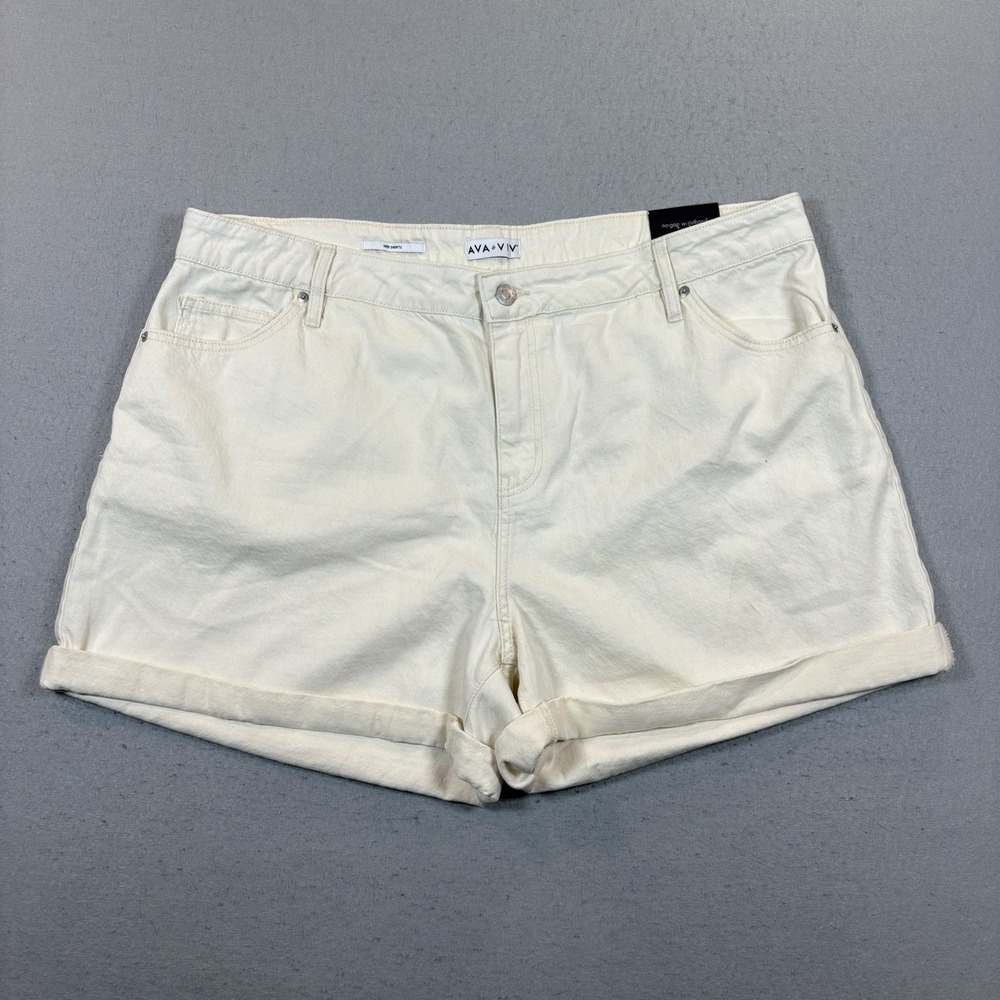 AVA & LIV Women MIdi Short‎ High Rise Relaxed Fit Shorts 20R Beige Denim NWT